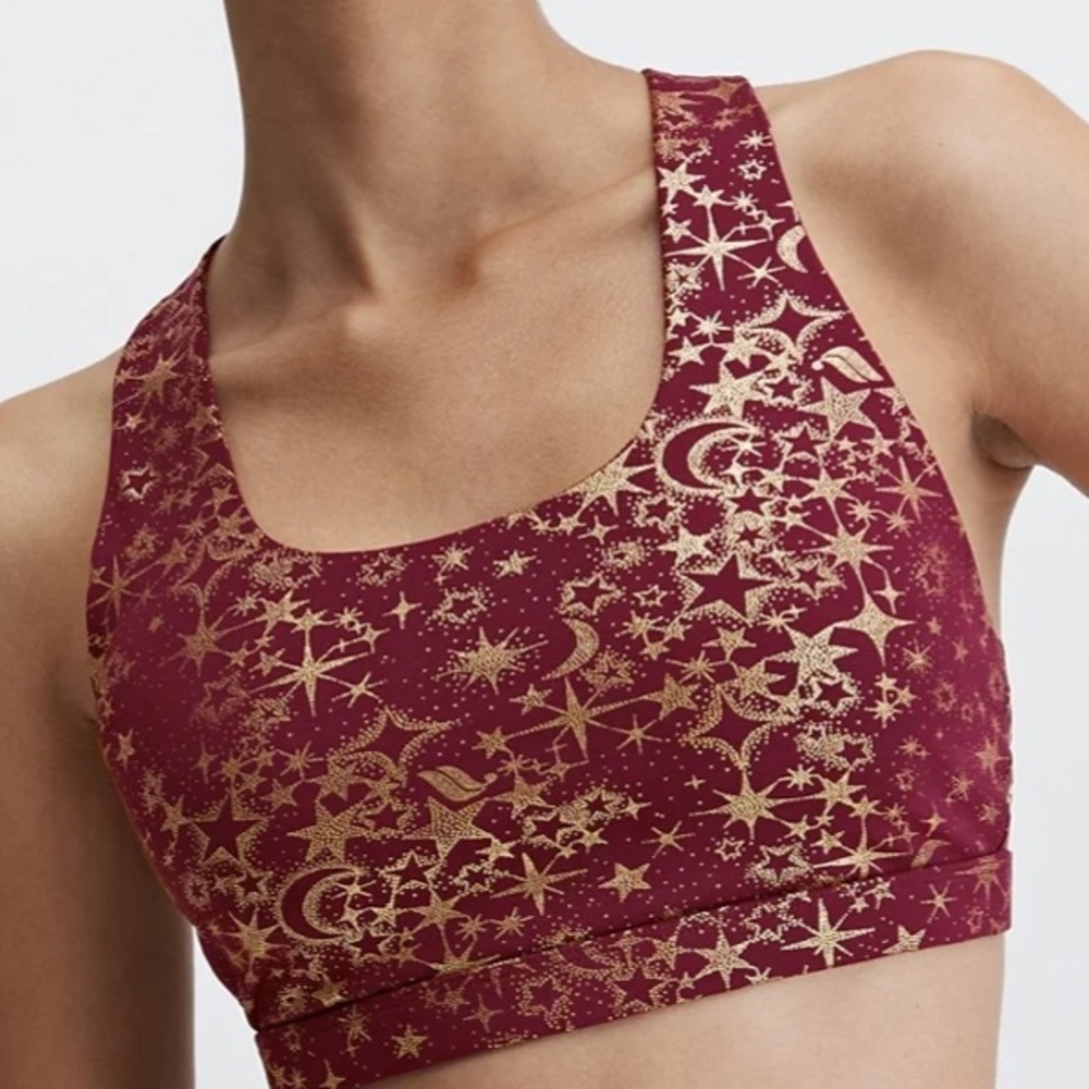 Fabletics Port Wine Stardust & Gold Boost Medium Impact Padded Sports Bra Size